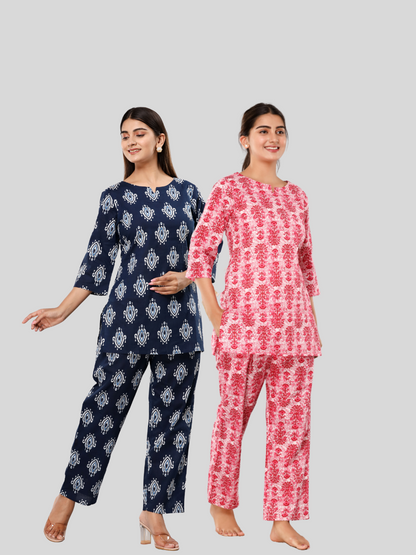 pink and blue lounge wear combo
