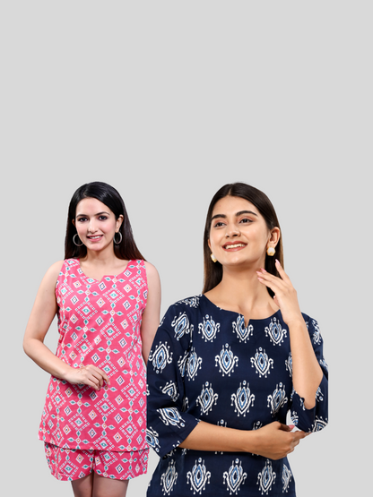 Pink and dark blue lounge wear combo