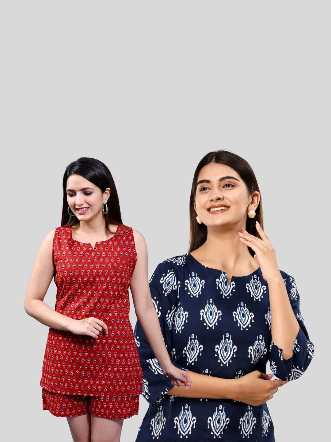 Red and blue lounge wear combo