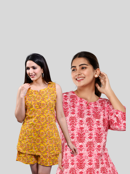 yellow and pink lounge wear combo