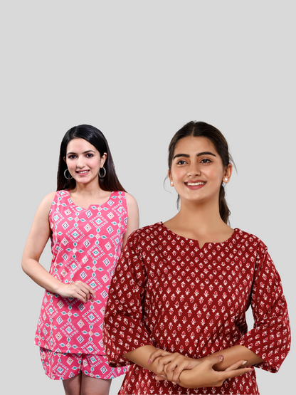Pink and red lounge wear combo
