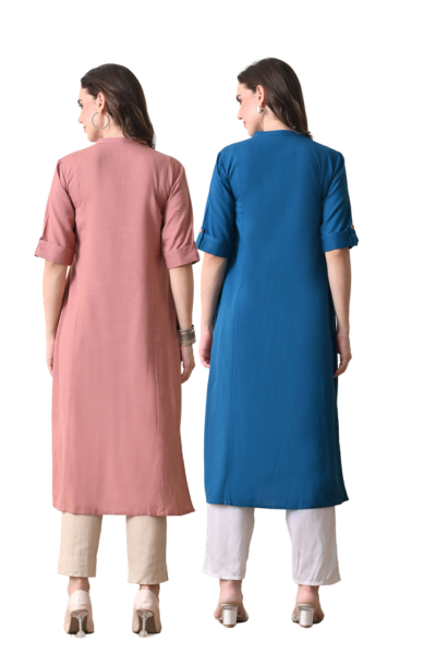 Rose Gold And Yale Blue Cotton Long Kurti