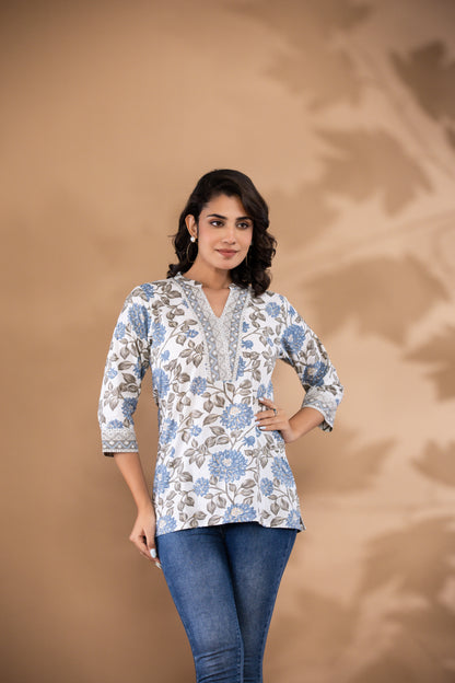 White Cotton Short Kurtis
