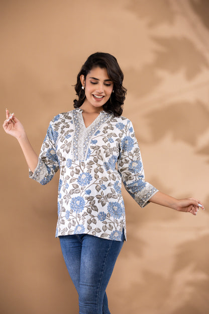 White Cotton Short Kurtis