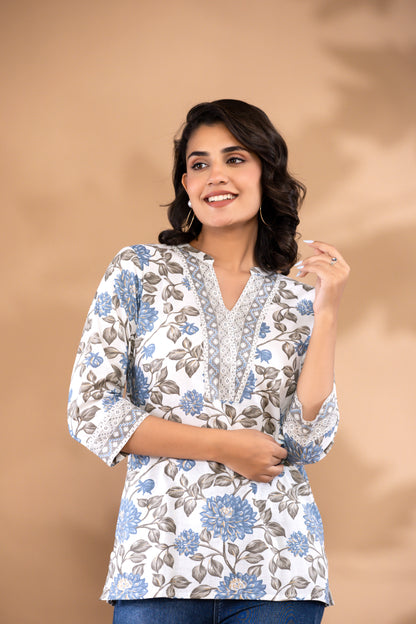 White Cotton Short Kurtis