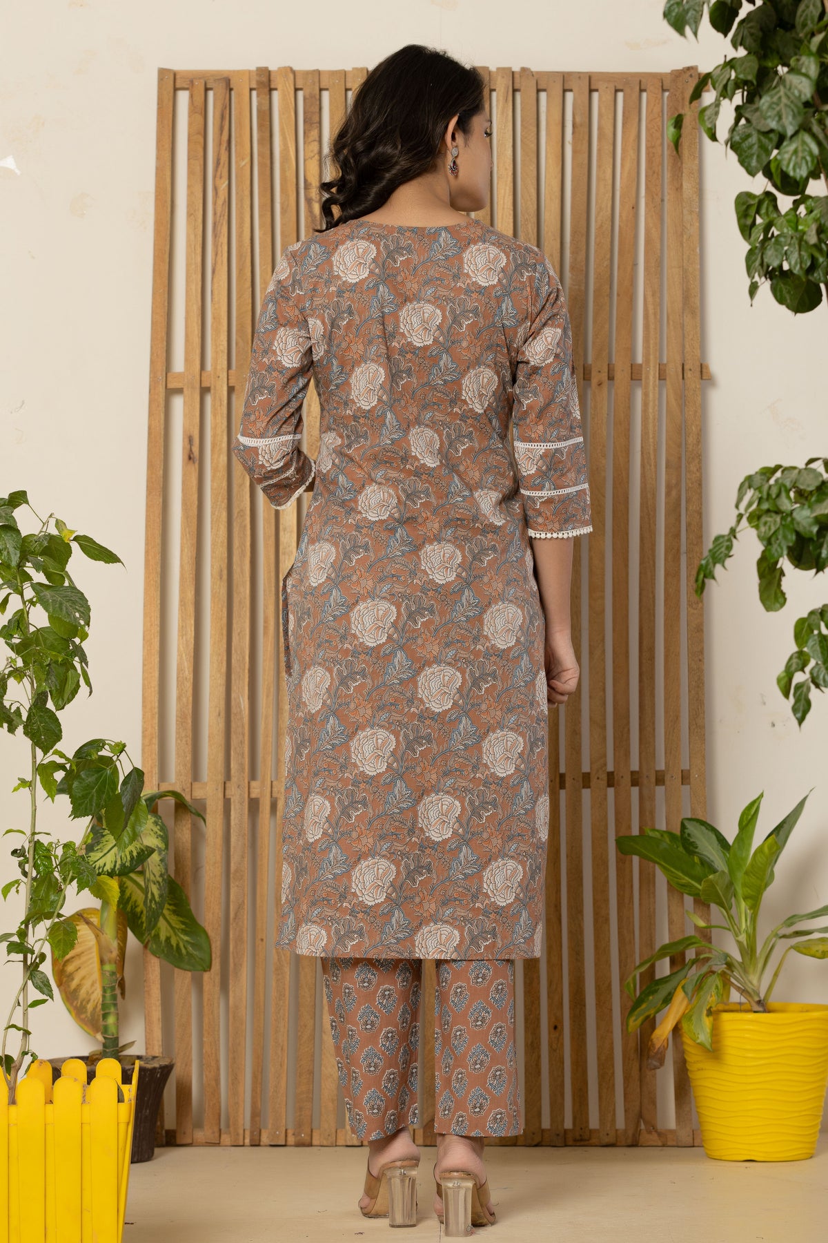 Brown Kurti pant set with dupatta