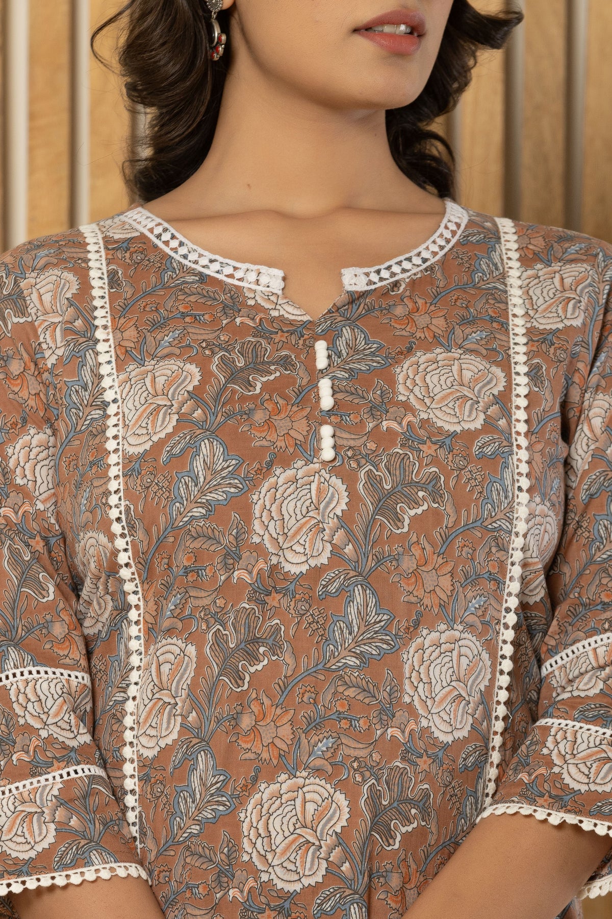 Brown Kurti pant set with dupatta
