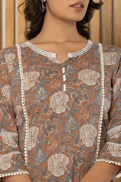 Brown Kurti pant set with dupatta