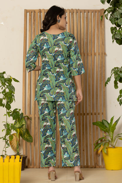 Green Leaf Printed Cotton Nightsuits