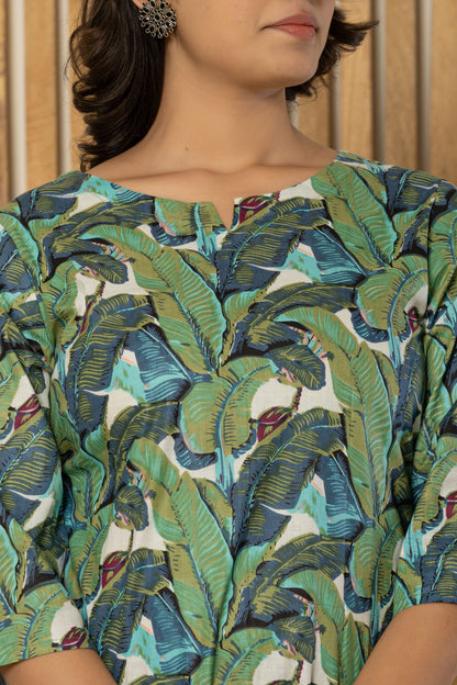 Green Leaf Printed Cotton Nightsuits