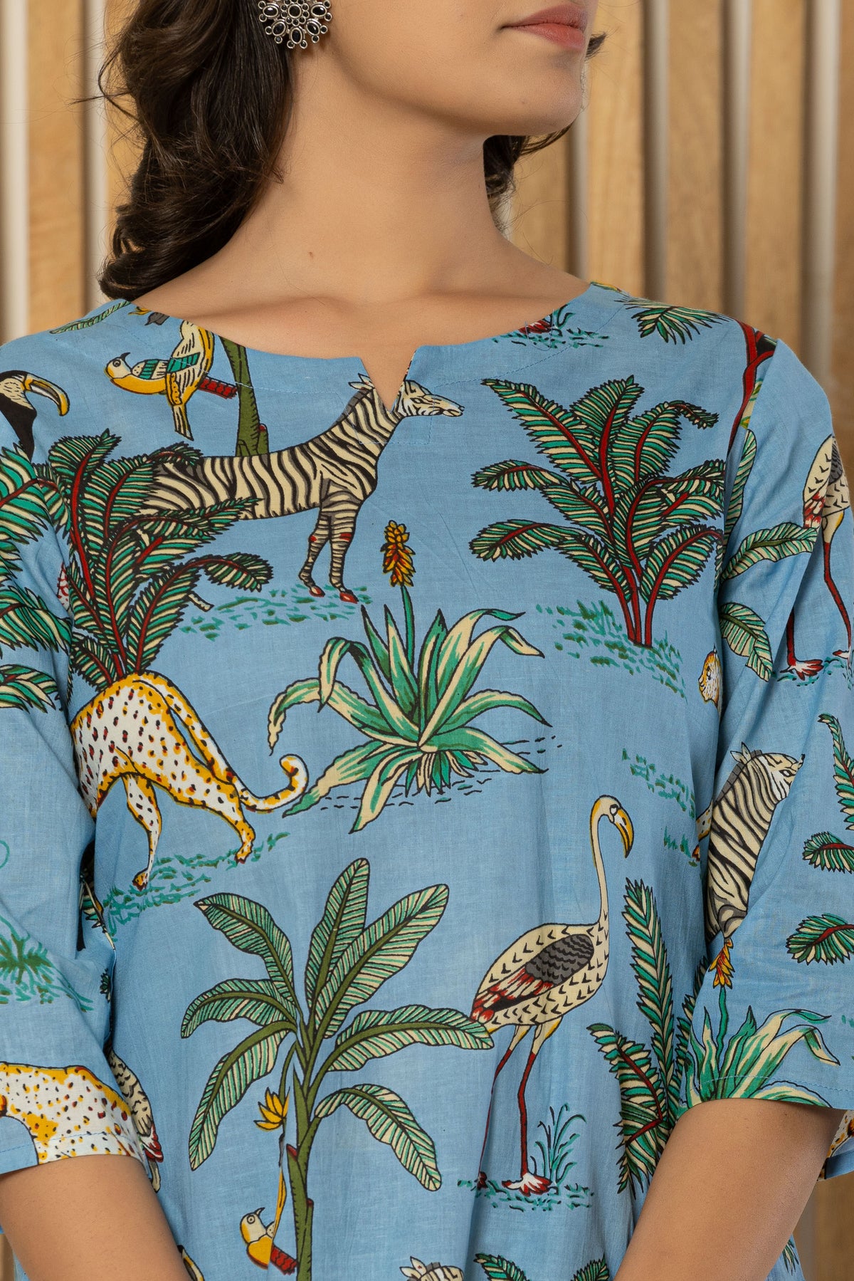 Blue Jungle Printed Cotton Night Suit