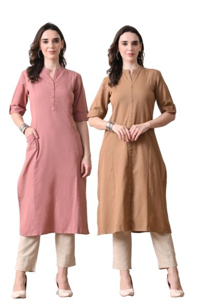 Rose Gold And Brown Cotton Long Kurti