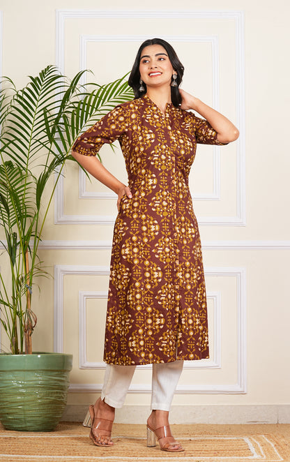 Cotton Pleated A-Line Kurta