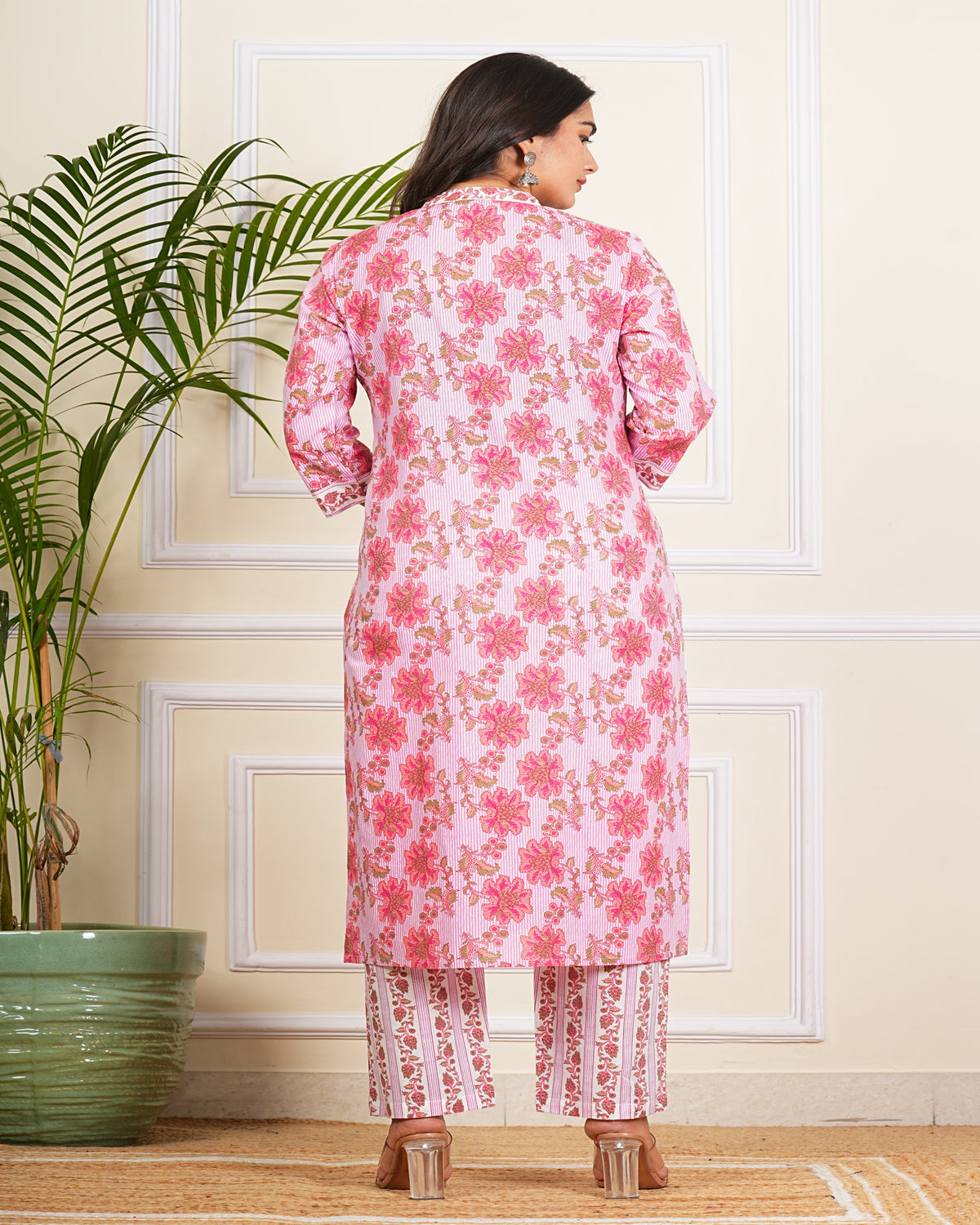 Pink Lining Kurti Pant Set with Dupatta