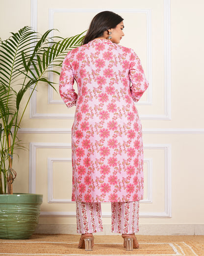 Pink Lining Kurti Pant Set with Dupatta