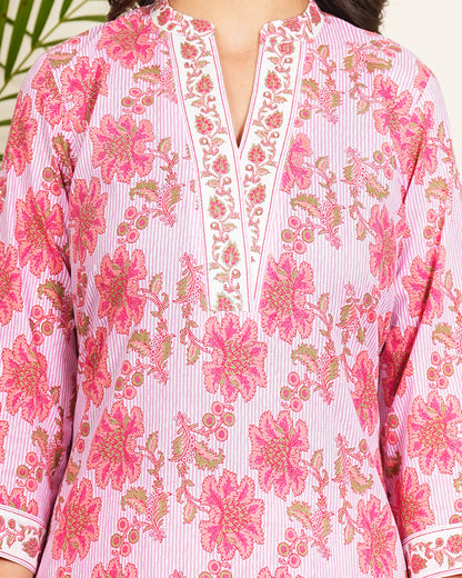 Pink Lining Kurti Pant Set with Dupatta