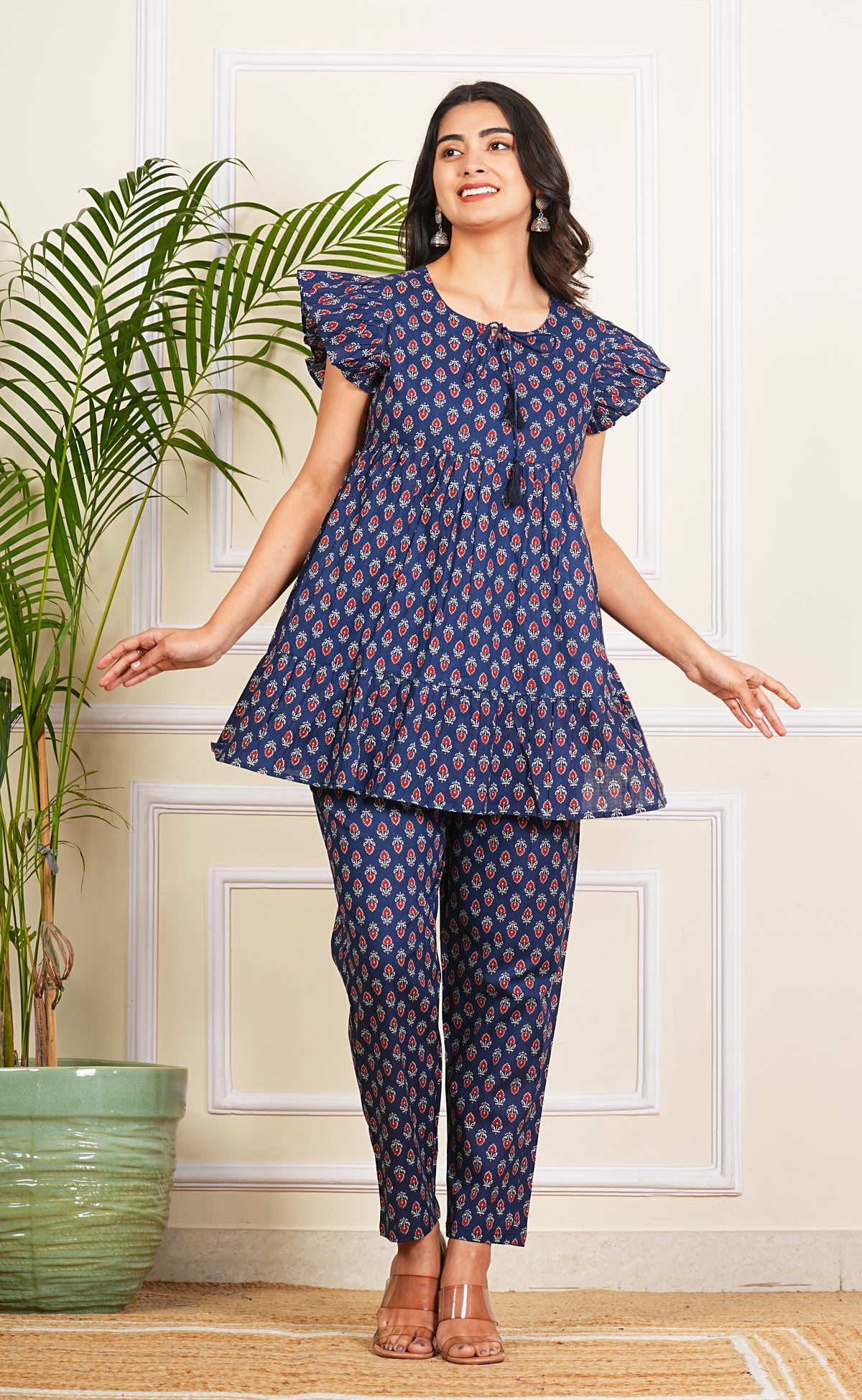 Blue Ruffle Cotton Co-ord set