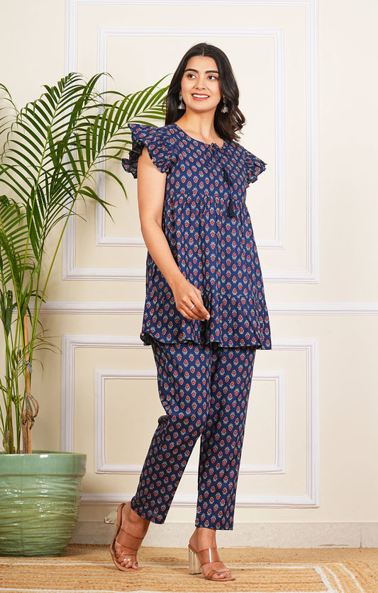 Blue Ruffle Cotton Co-ord set
