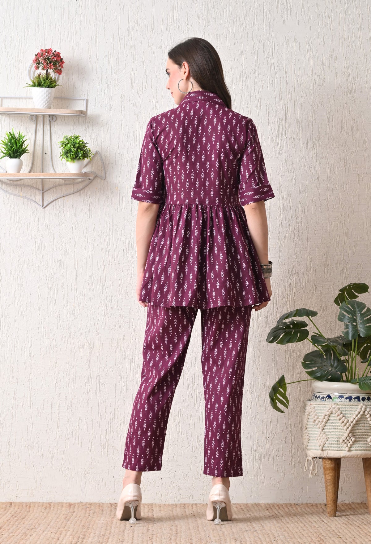Wine Peplum Cotton Coord sets