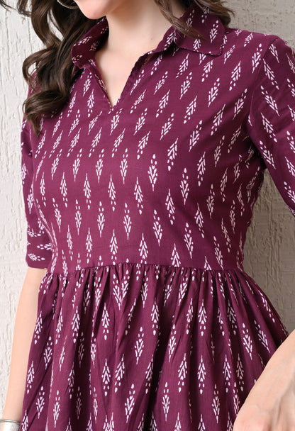 Wine Peplum Cotton Coord sets