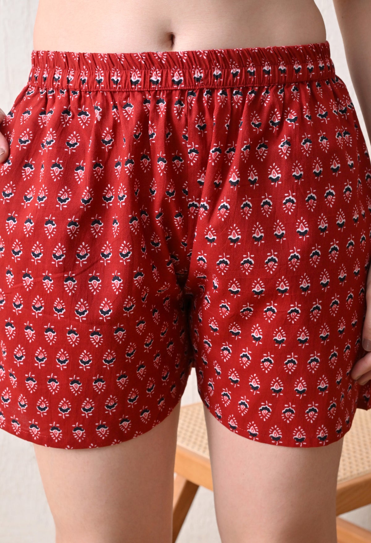 Red Buta  Cotton Top and Short Set