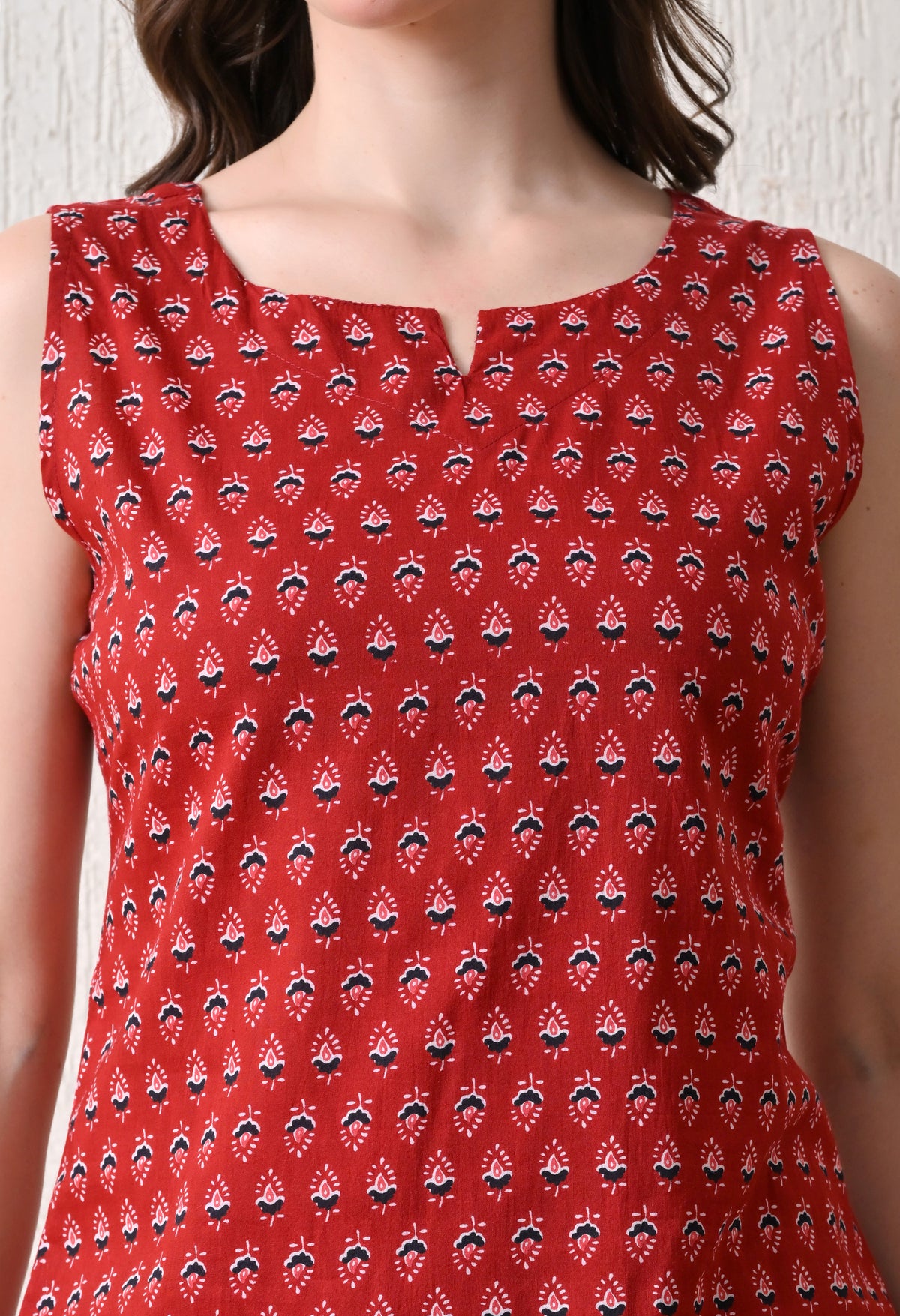Red Buta  Cotton Top and Short Set