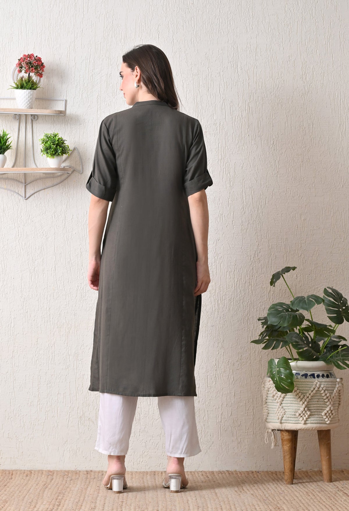 Cotton Grey A-Line Kurta