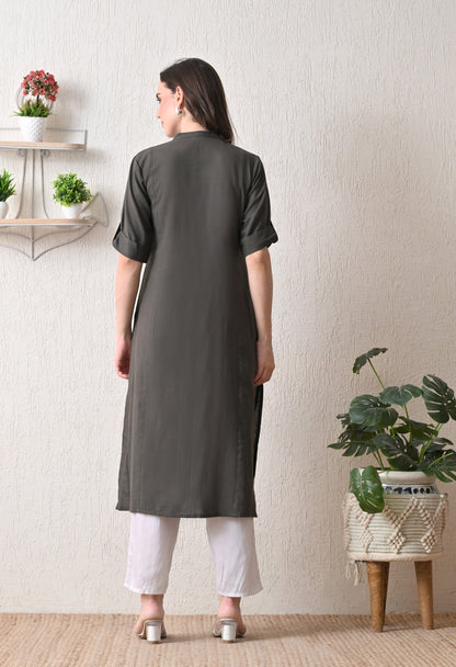 Cotton Grey A-Line Kurta