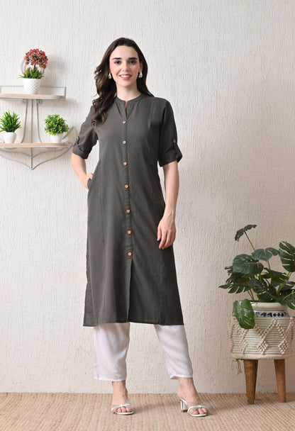 Cotton Grey A-Line Kurta