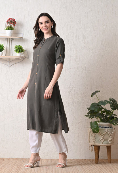 Cotton Grey A-Line Kurta