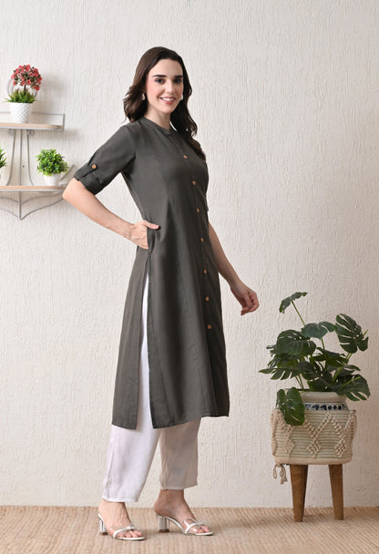 Cotton Grey A-Line Kurta