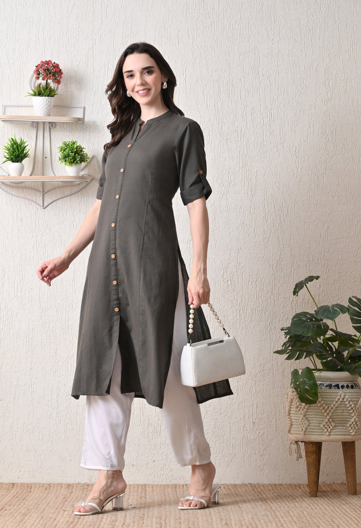 Cotton Grey A-Line Kurta