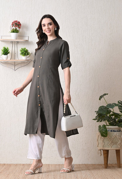 Cotton Grey A-Line Kurta