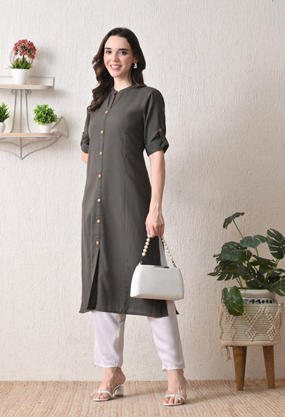 Cotton Grey A-Line Kurta