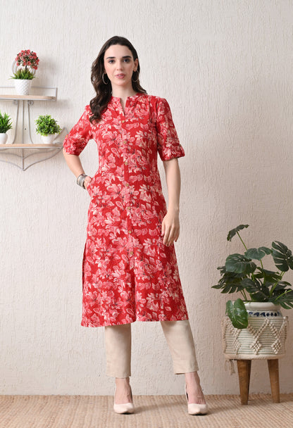 Red Katha A-line Kurta
