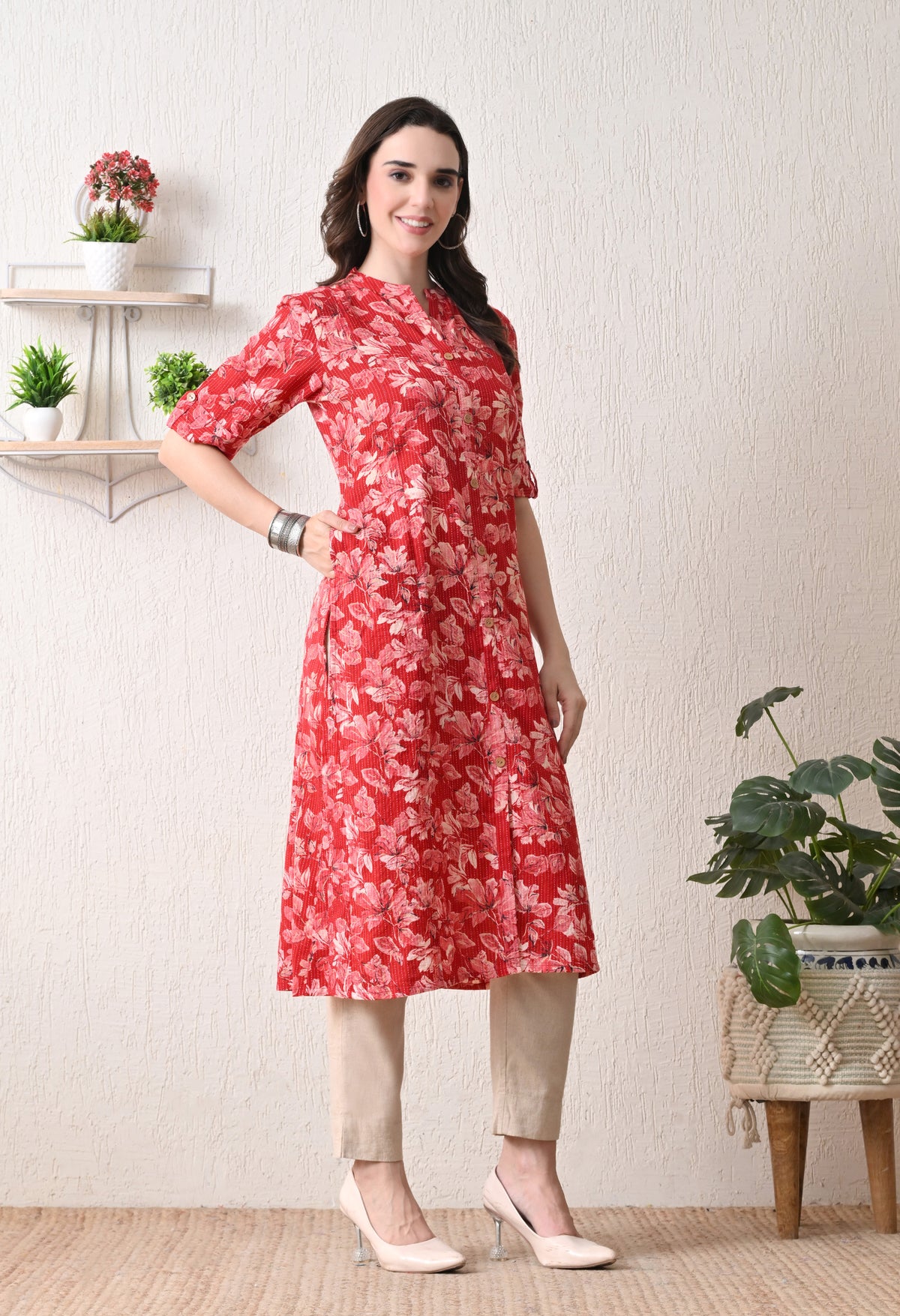 Red Katha A-line Kurta