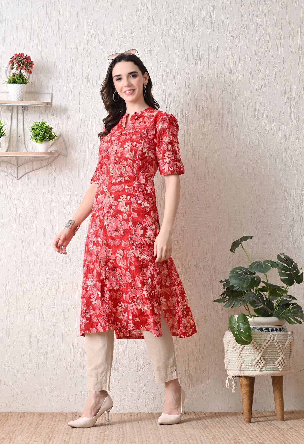 Red Katha A-line Kurta