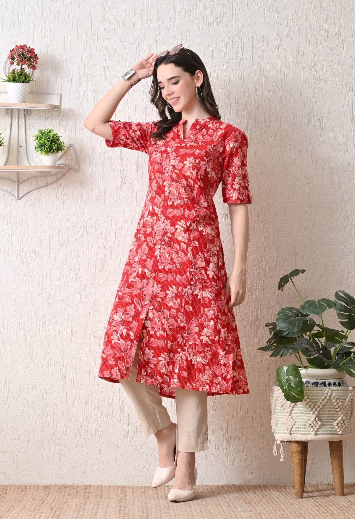 Red Katha A-line Kurta