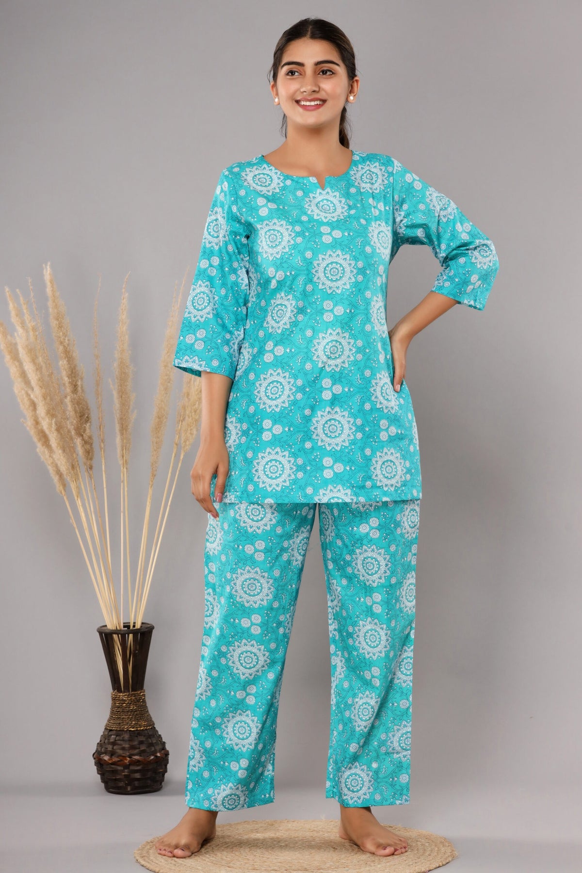 Blue Cotton Printed Night Suits