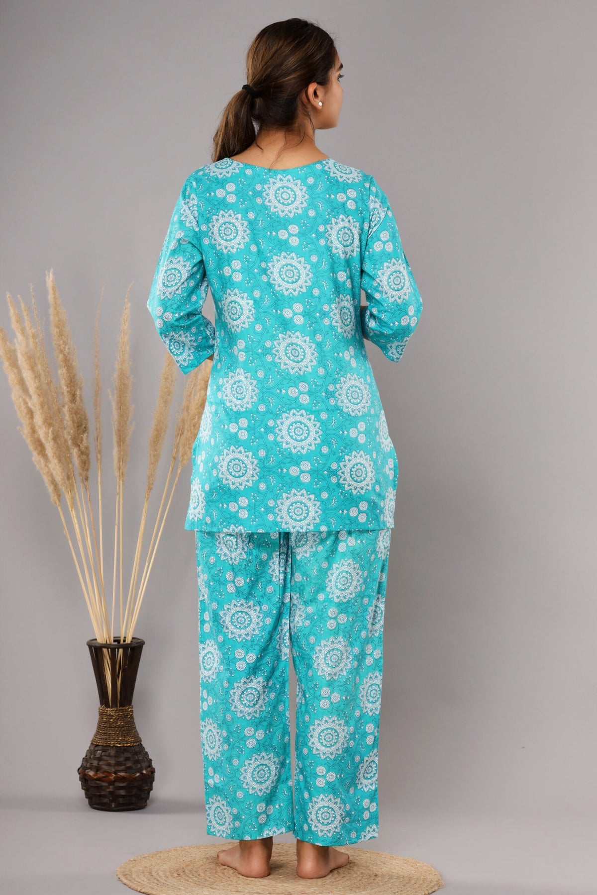 Blue Cotton Printed Night Suits
