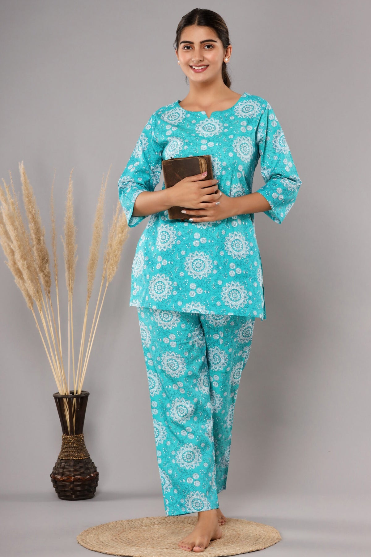 Blue Cotton Printed Night Suits