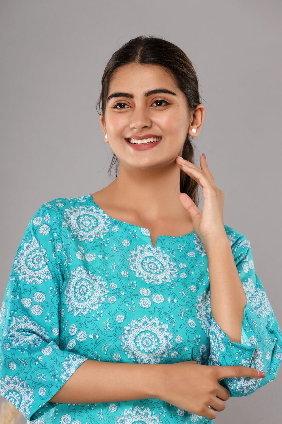 Blue Cotton Printed Night Suits