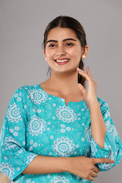 Blue Cotton Printed Night Suits