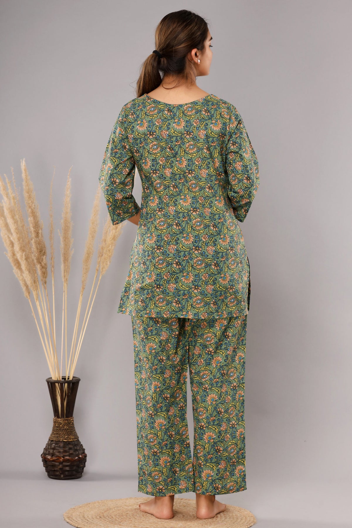 Green Cotton Printed Night Suits