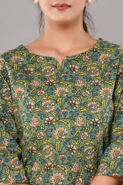 Green Cotton Printed Night Suits