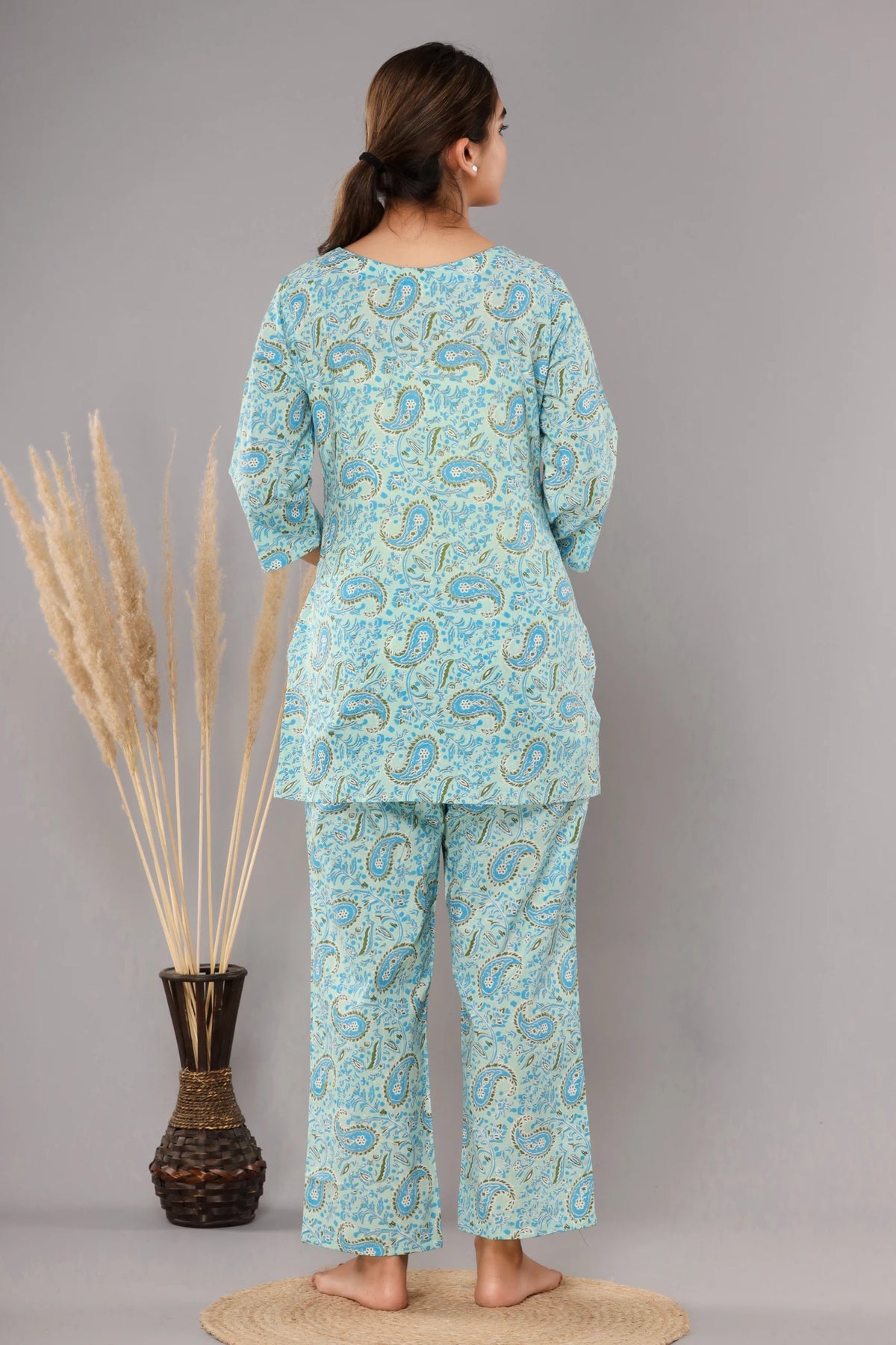 Sky Blue Cotton Printed Night Suits