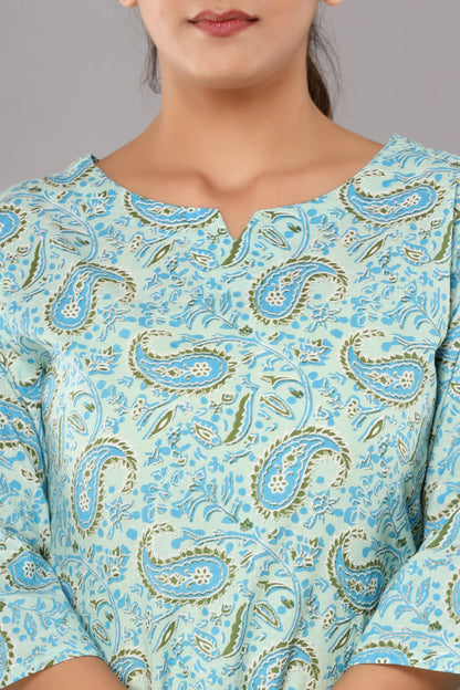 Sky Blue Cotton Printed Night Suits
