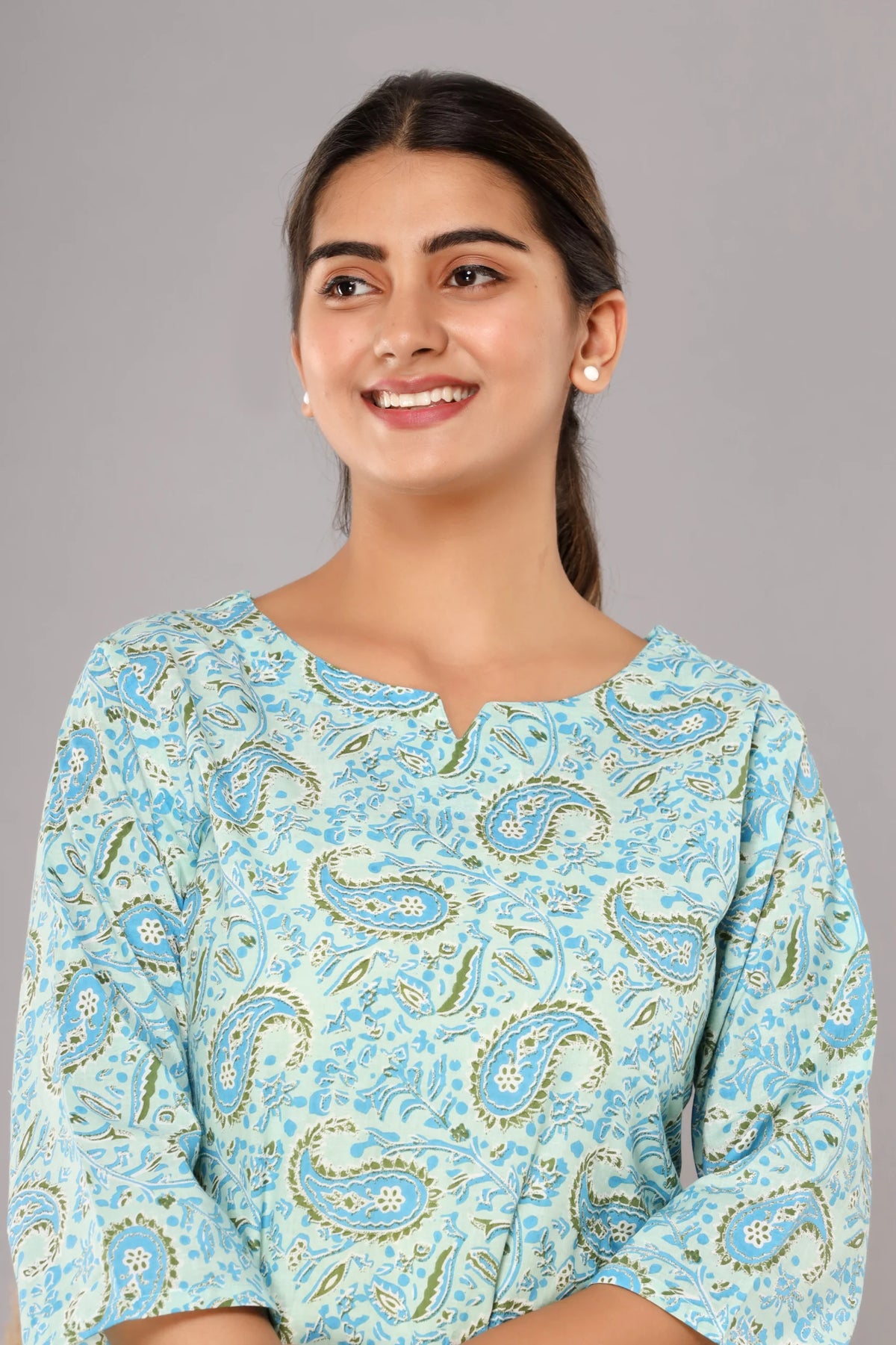 Sky Blue Cotton Printed Night Suits