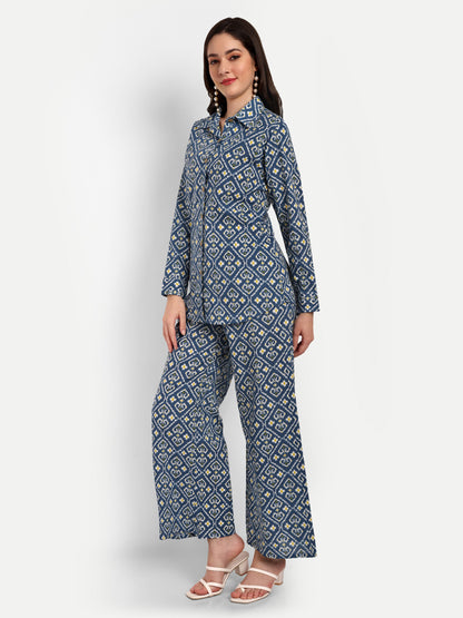 Blue Shirt Style Co-ord Sets
