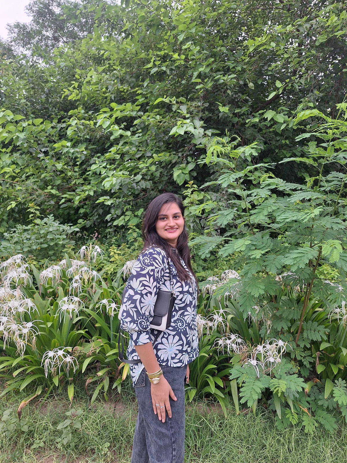Indigo petals Cotton High Low Shirts